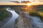 Sunset over Little Missouri River from Wind Canyon Overlook, Theodore Roosevelt NP, North Dakota Art Print